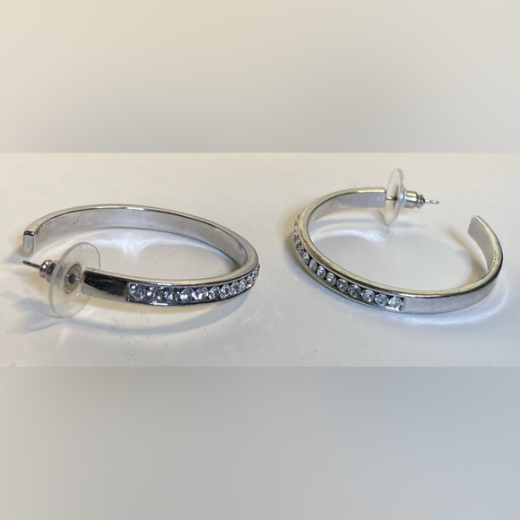Silver Hoop w Rhinestone Earrings - Picture 2 of 8